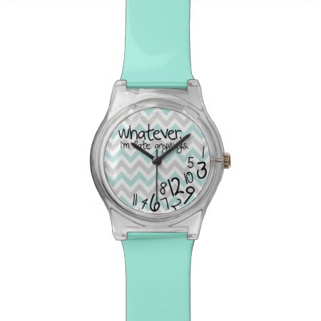 Whatever, I'm Late Anyways - Turquoise Chevron Wrist Watch