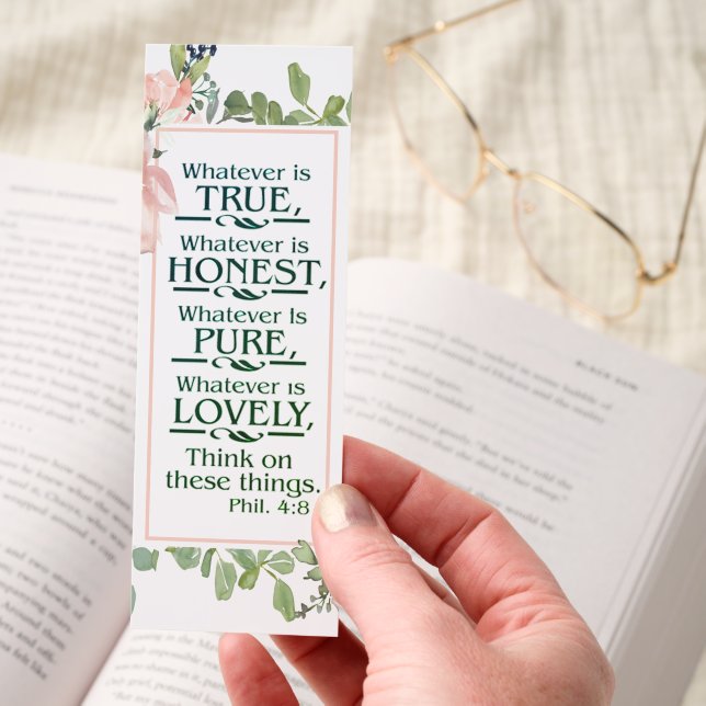 Whatever is true...pink floral personalized bookmarks (Hand)