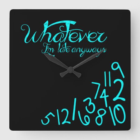 Whatever - Mint Blue On Black Square Wall Clock