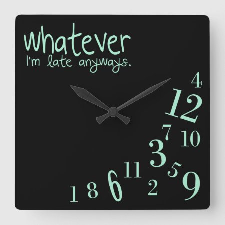 Whatever - Mint On Black Square Wall Clock