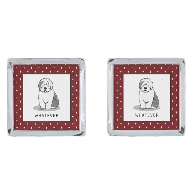 Whatever Old English Sheepdog (Gray 1) Dog Funny Cufflinks (Front)