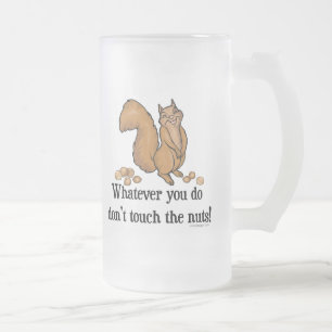 Whatever you do, don't touch the nuts! frosted glass beer mug
