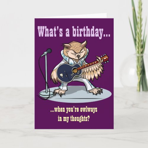 Whats a Birthday Rock Star Owl Cartoon Card