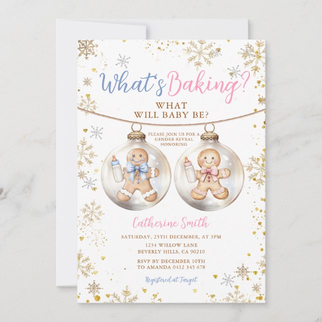 What's Baking Gingerbread Ornament Gender Reveal Invitation (Front)