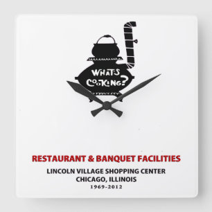What's Cooking, Lincoln Village Center, Chigago Square Wall Clock