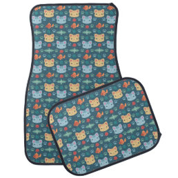 What&#39;s Cool, Kitty Cat in Blue and Yellow Car Floor Mat