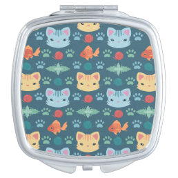 What&#39;s Cool, Kitty Cat in Blue and Yellow Compact Mirror