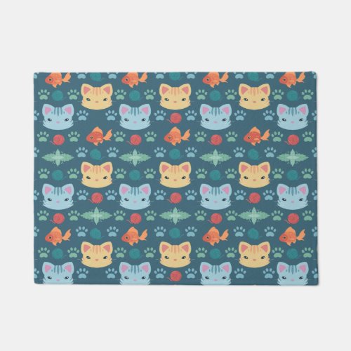 Whats Cool Kitty Cat in Blue and Yellow Doormat