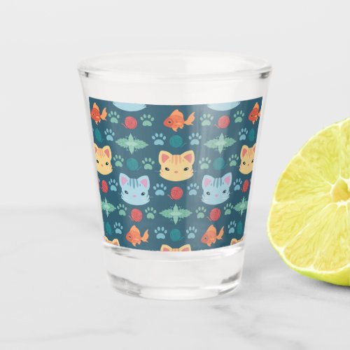 Whats Cool Kitty Cat in Blue and Yellow Shot Glass