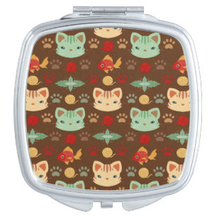 What's Cool, Kitty Cat in Earthy Colours Compact Mirror
