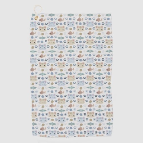 Whats Cool Kitty Cat in Gray and Beige Golf Towel
