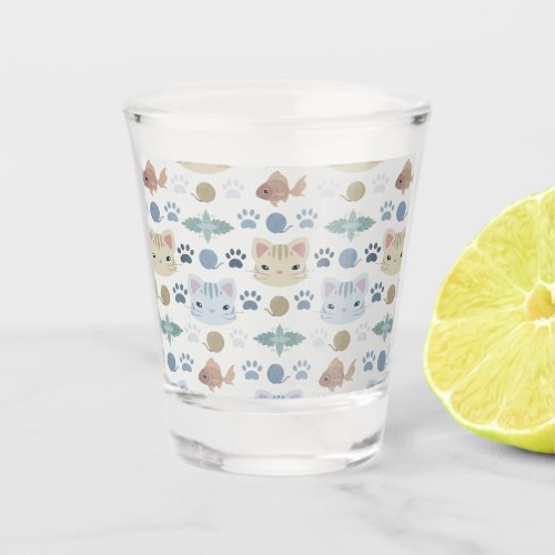 Whats Cool Kitty Cat in Gray and Beige Shot Glass