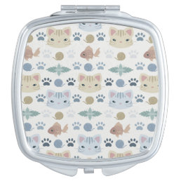 What&#39;s Cool, Kitty Cat in Grey and Beige Compact Mirror