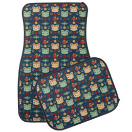 What&#39;s Cool, Kitty Cat in Navy Blue and Yellow Car Floor Mat