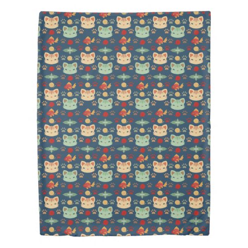 Whats Cool Kitty Cat in Navy Blue and Yellow Duvet Cover