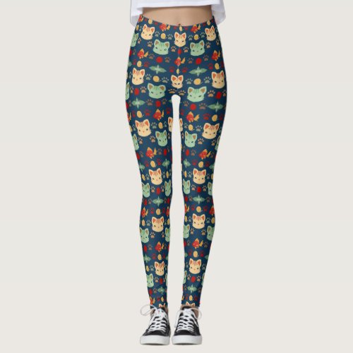 Whats Cool Kitty Cat in Navy Blue and Yellow Leggings