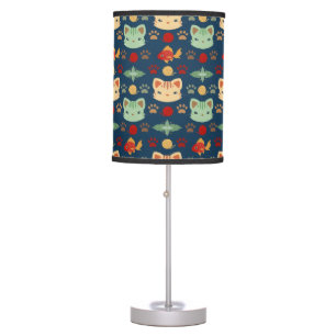 What's Cool, Kitty Cat in Navy Blue and Yellow Table Lamp