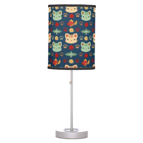 Whats Cool Kitty Cat in Navy Blue and Yellow Table Lamp