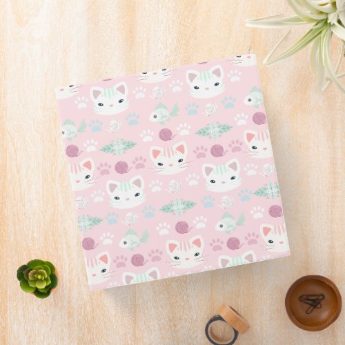Whats Cool Kitty Cat in Pink and Mint 3 Ring Binder