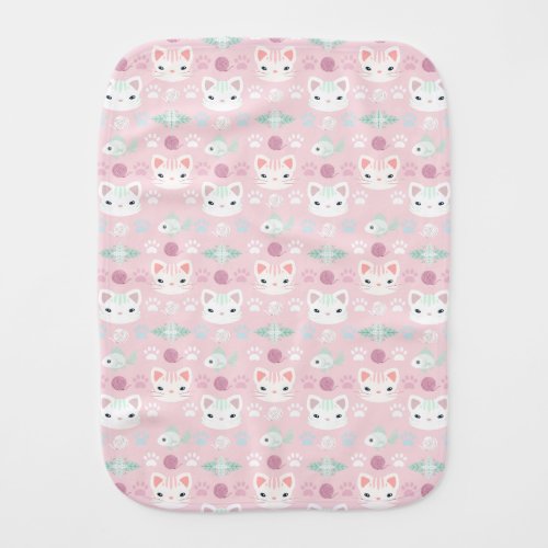 Whats Cool Kitty Cat in Pink and Mint Baby Burp Cloth