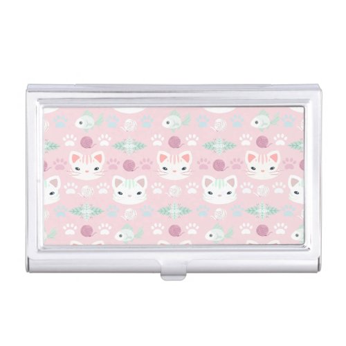 Whats Cool Kitty Cat in Pink and Mint Business Card Case