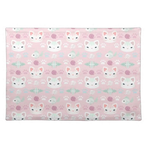Whats Cool Kitty Cat in Pink and Mint Cloth Placemat