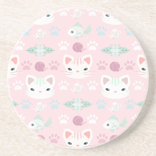 Whats Cool Kitty Cat in Pink and Mint Coaster