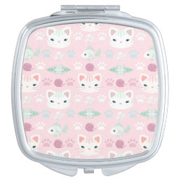 What&#39;s Cool, Kitty Cat in Pink and Mint Compact Mirror