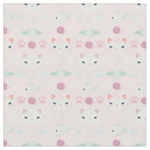 What's Cool, Kitty Cat in Pink and Mint Fabric