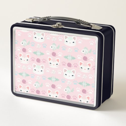 Whats Cool Kitty Cat in Pink and Mint Metal Lunch Box