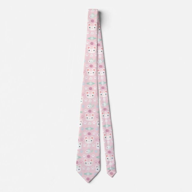 What's Cool, Kitty Cat in Pink and Mint Neck Tie (Front)