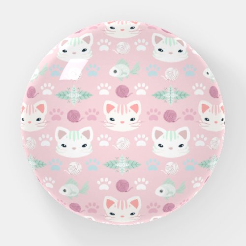 Whats Cool Kitty Cat in Pink and Mint Paperweight