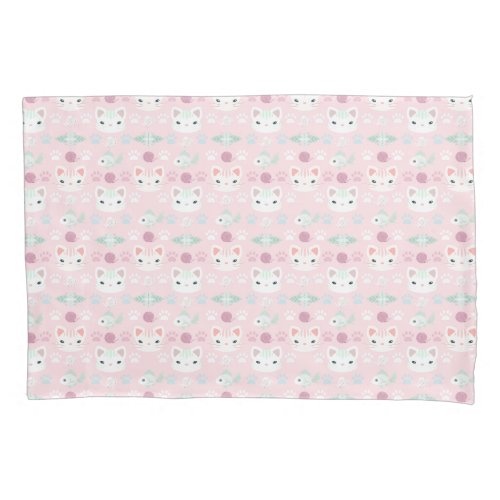 Whats Cool Kitty Cat in Pink and Mint Pillow Case