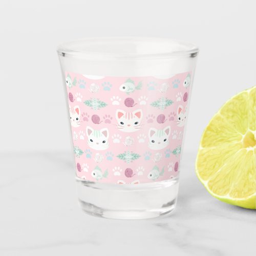 Whats Cool Kitty Cat in Pink and Mint Shot Glass