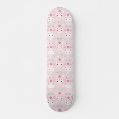 Whats Cool Kitty Cat in Pink and Mint Skateboard