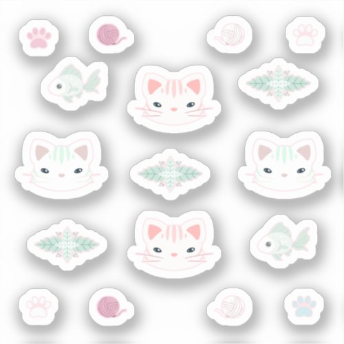 Whats Cool Kitty Cat in Pink and Mint Sticker