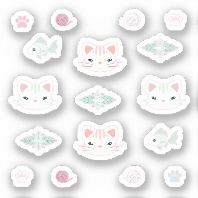 What's Cool, Kitty Cat in Pink and Mint Sticker (Front)