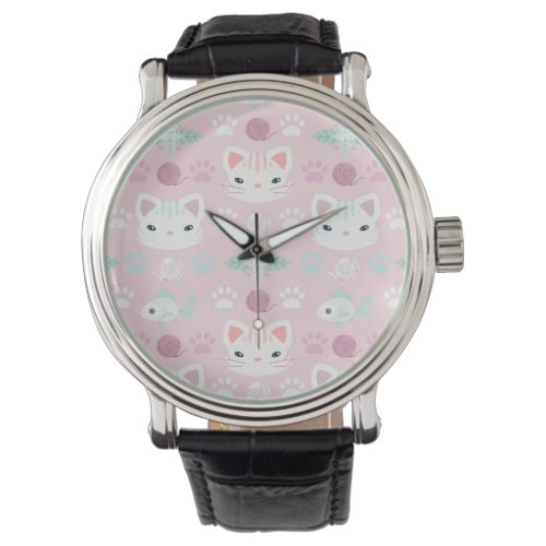 Whats Cool Kitty Cat in Pink and Mint Watch