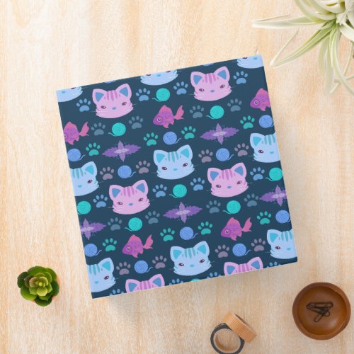 Whats Cool Kitty Cat in Purple and Blue 3 Ring Binder