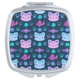 What&#39;s Cool, Kitty Cat in Purple and Blue Compact Mirror
