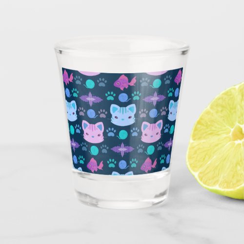Whats Cool Kitty Cat in Purple and Blue Shot Glass