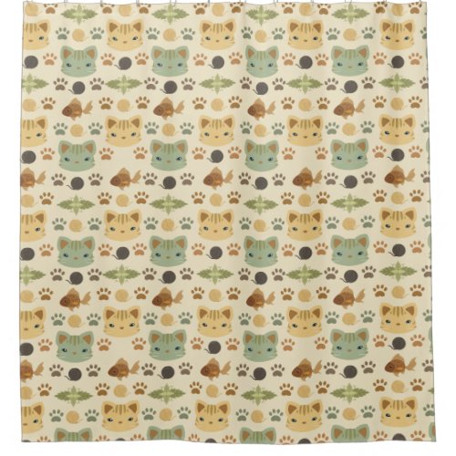 Whats Cool Kitty Cat in Yellow and Brown Shower Curtain