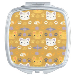 What&#39;s Cool, Kitty Cat in Yellow and Lavender Compact Mirror