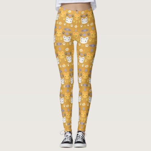 Whats Cool Kitty Cat in Yellow and Lavender Leggings