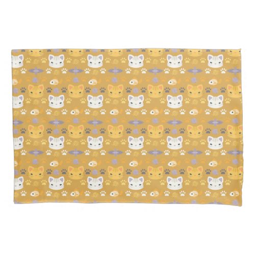 Whats Cool Kitty Cat in Yellow and Lavender Pillow Case