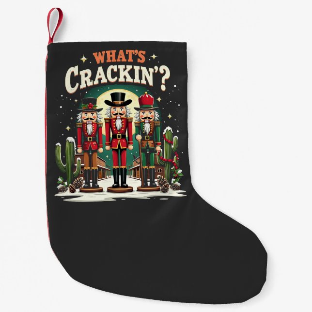 What's Cracking Nutcracker Cactus Christmas Funny Small Christmas Stocking (Front)
