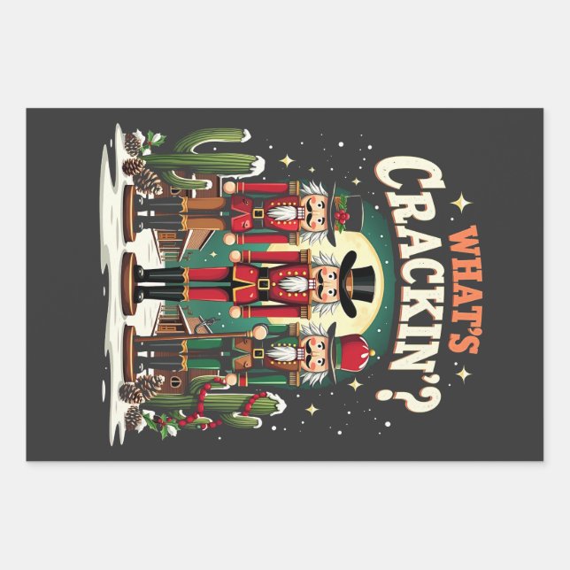 What's Cracking Nutcracker Cactus Christmas Funny Wrapping Paper Sheets (Front)