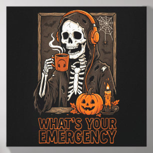 Whats Emergency Halloween Skeleton 911 Dispatcher Canvas Photo Tile