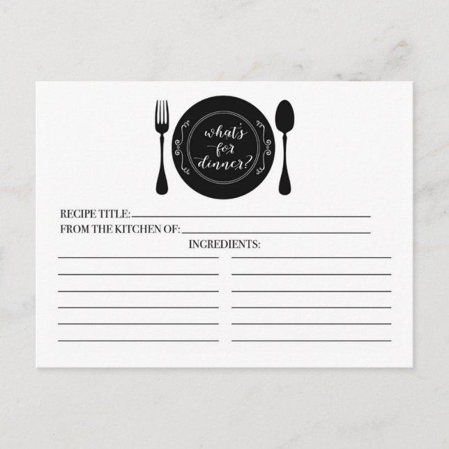 What's for Dinner Bridal Shower Recipe Cards (Front)