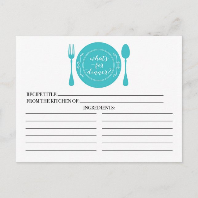 What's for Dinner Bridal Shower Recipe Cards (Front)